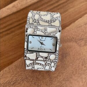 Stunning Silver and White Cuff Watch